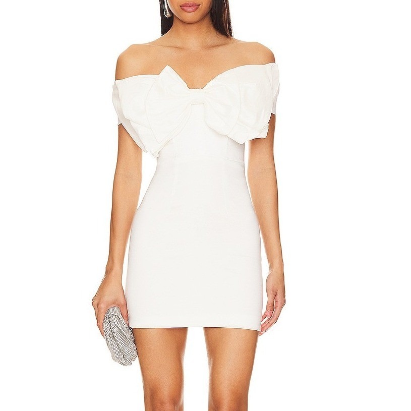 Bardot Mini Bow Dress In Shimmer White Size Us Xl Cocktail Bridal Statement New